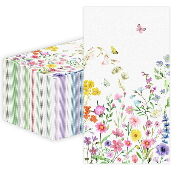 100 PCS Wildflower Paper Napkins, Disposable Flower Bathroom Guest Hand Towels Floral Dinner Napkins Decorative for Kitchen Wedding Birthday Baby Shower Party Decoration (Wildflower)
