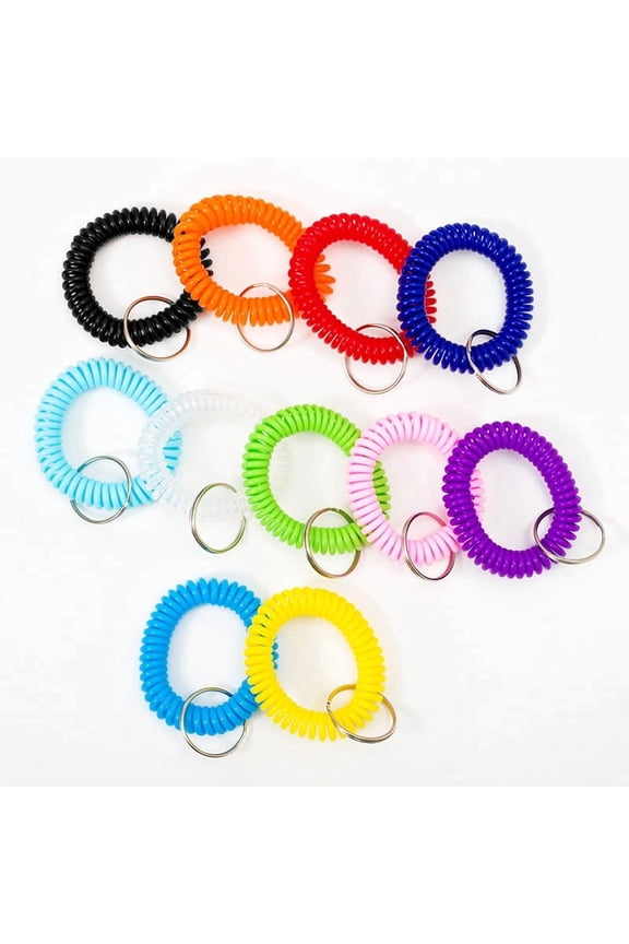 100 PCS Wrist Keychain,Spiral Keychain Bracelet Wrist Coil Key Chains,10 Colors Stretchable Plastic Wristlet Keychains,Wrist Band Key Ring for Gym Pool Sauna ID Badge and Outdoor Sports