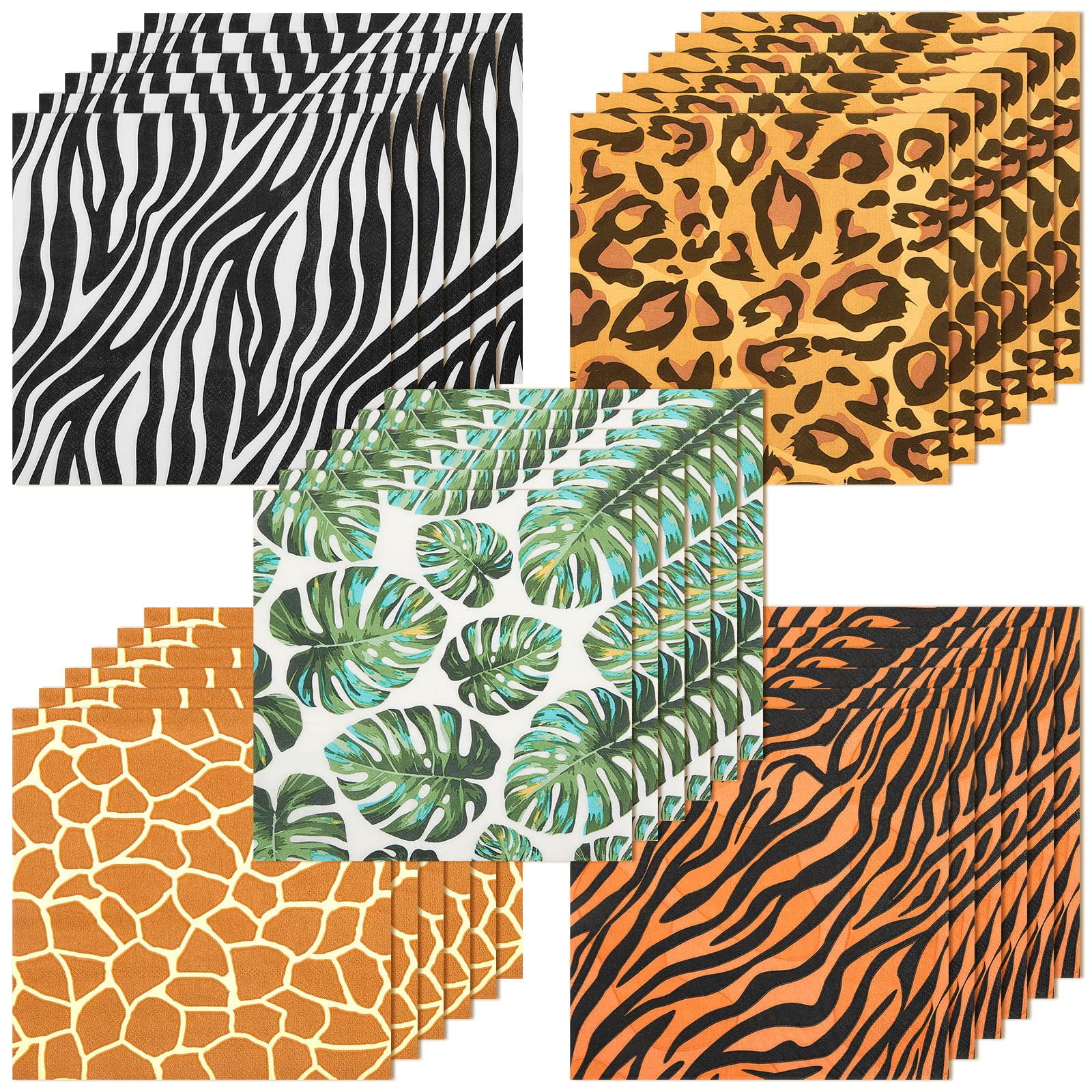 100 PIECES Jungle Safari Animal Print Party Disposable Napkins Animal ...