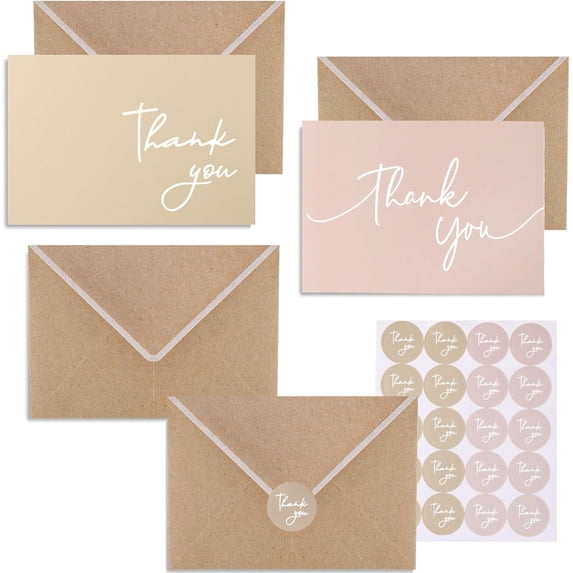 100 PK Bulk Thank You Cards with Envelopes - 5 x 3.5 Inches Wedding Cards Baby Shower Bridal Shower Personalized Thank You Notes for Small Business Graduation Funeral Birthday (2 colors)