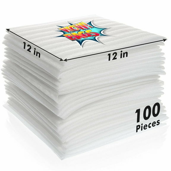 100 PK Foam Wrap Sheets for Packing Materials for Fragile Items and Moving Supplies for Dish Packing 12x12x1/16"