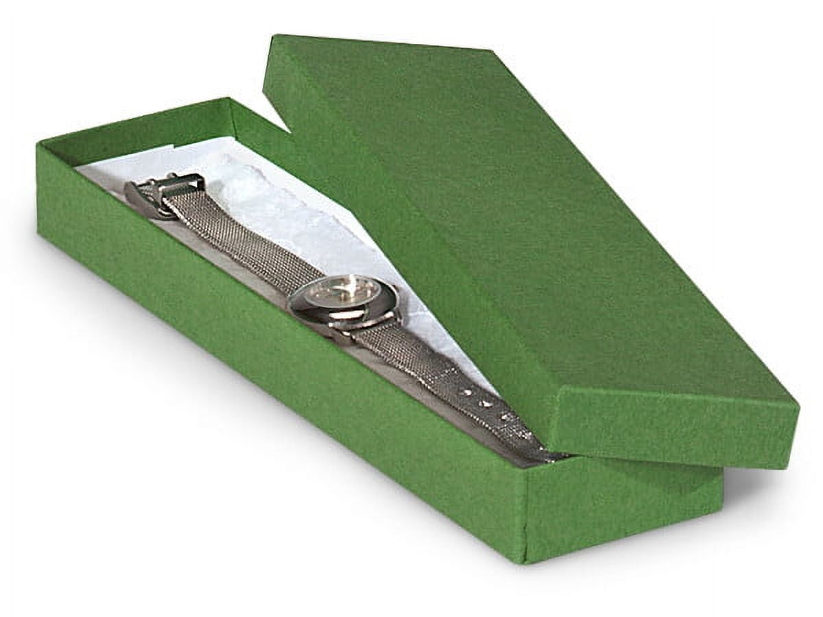 100 PK, Green Jewelry Gift Boxes 8 x 2 x 1", Cotton Fill For Party