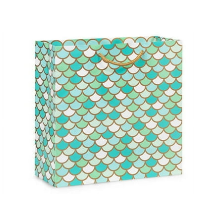 100 PK, Mermaid Paradise Gloss Gift Bags, Filly 12 x 5 x 12" For Party, Holiday & Events