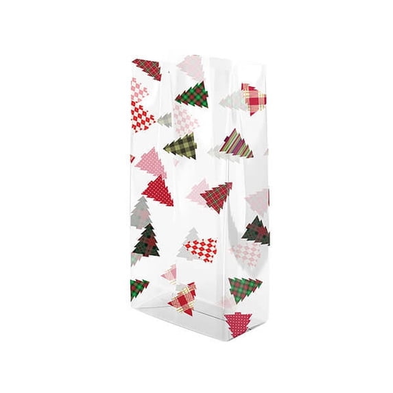 100 PK, Plaid Trees Cello Bags, 3.5 x 2 x 7.5" For Christmas & Holiday Packaging