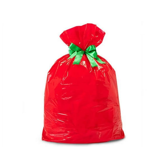 100 PK, Red Plastic Gift Sacks, 2 Mil Thick Jumbo 24 x 6 x 42" For Christmas Gift, Made In USA