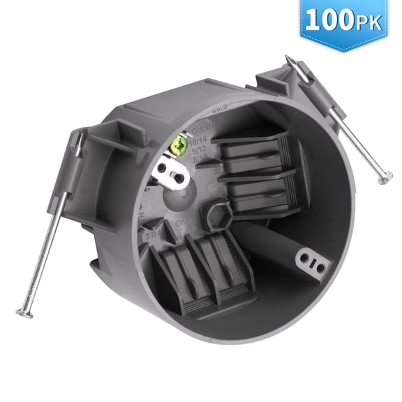 100 PK 20 Cubic Inch Round Ceiling Box, New Work, 2-Hour Fire Rating, ETL Listed UL514C/UL263, Residential & Light Commercial Round Outlet Box