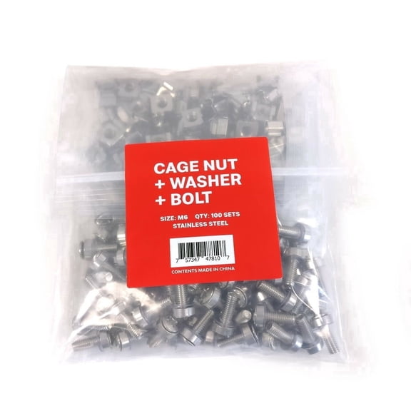 100 Pack of Cage Nuts with Bolts - hardware for rack mounting kit for servers, firewalls and networking equipment