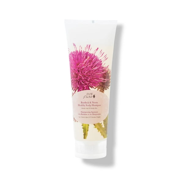 100% PURE Burdock & Neem Healthy Scalp Clarifying Shampoo Moisturizing Detox with Rose Hydrosol Replenishing Cleanser for Dry, Itchy, Flaky Scalp for Women & Men - 8 Fl Oz
