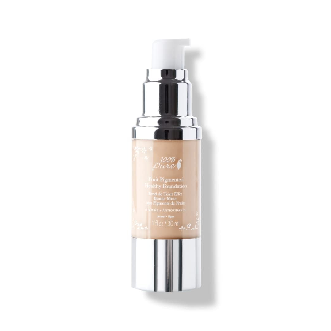 100% PURE Healthy Foundation Full Face Coverage Makeup, Liquid Matte Finish with Anti-Aging Benefits - Vegan - Gorgeous Fruit Pigmented Creme Color - (Fair with Warm Undertones) - 1 Fl Oz