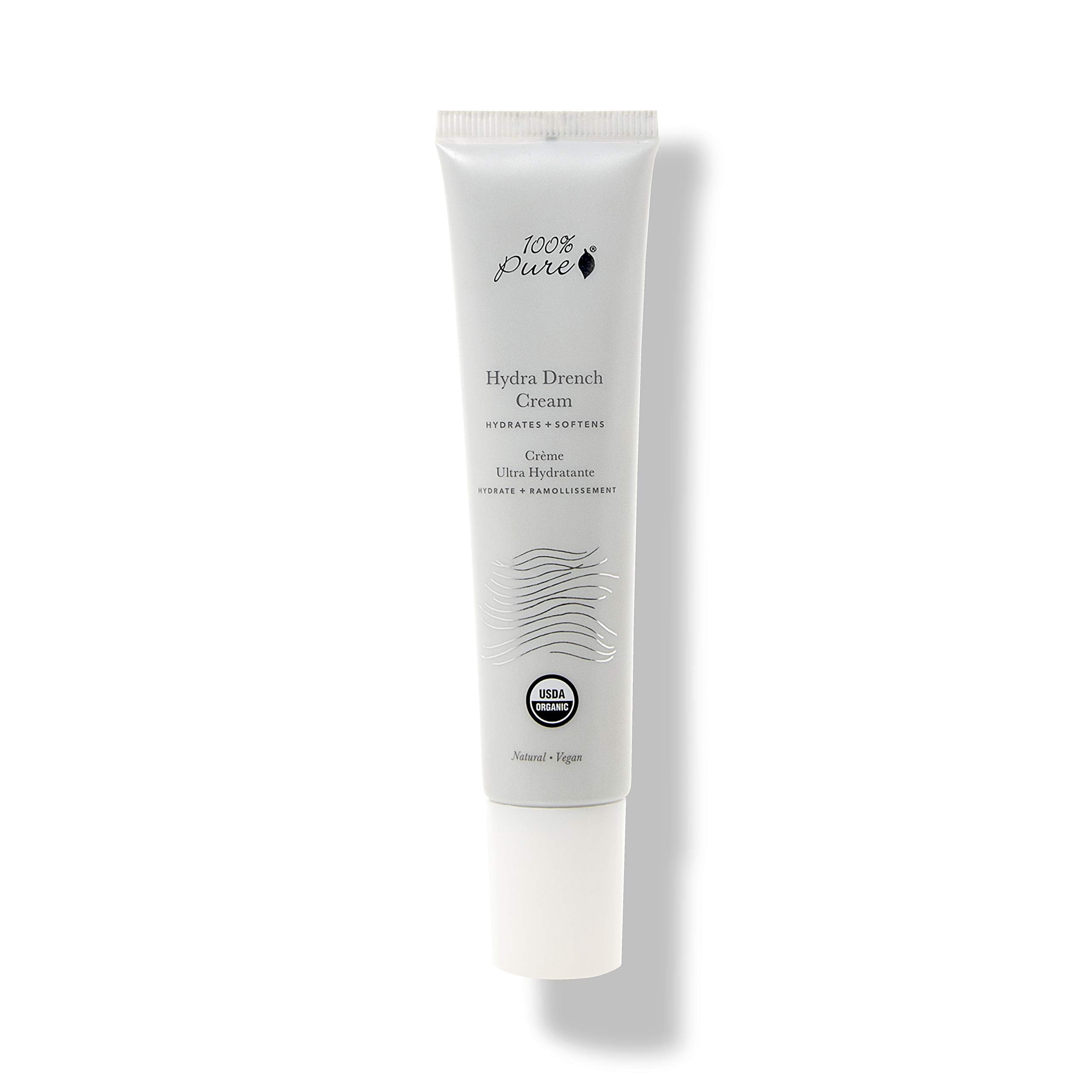 100% PURE Hydra Drench Cream, Daily Face Moisturizer with Hyaluronic Acid, Rose Water, Skin Care for All Skin Types, Natural Face Cream - 1.4 Fl Oz