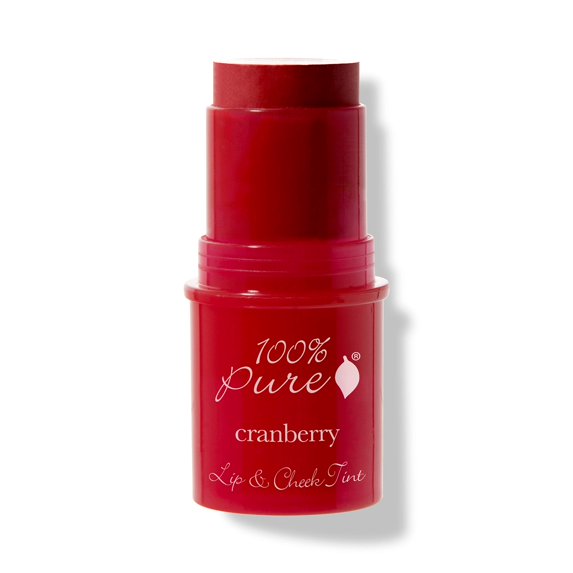 100% PURE Lip & Cheek Tint (Fruit Pigmented), Cranberry Glow, Long Lasting Lip and Blush Stick, Natural Makeup, Lip Tint, Cream Blush (True Cranberry Red Color) - 0.26 Oz