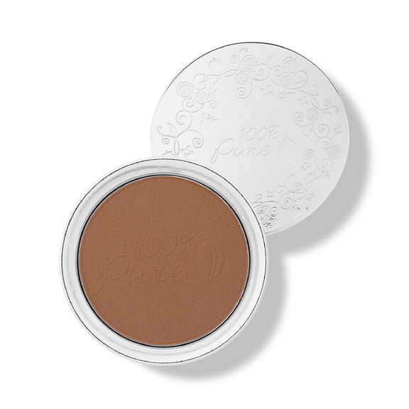 100% PURE Powder Foundation Matte Finish Face Makeup - Oil Absorbing Pressed Poreless Concealer - Vegan Fruit Pigmented Mousse Color (Tan-Deep Shade w/Yellow Undertones) - 0.32 Oz