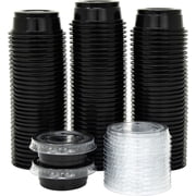Galashield 0.5 oz Portion Cups with Lids, Black Disposable Condiment and Sample Cups, 100 Sets
