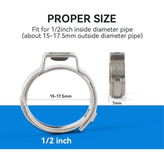 100 Pack 1/2 Inch Pex Cinch Clamp Rings,Premium 304 Stainless Steel PEX Crimp Ring,Pex Fitting Clamps Pinch Ring for PEX Tubing Pipe Fittings Connection