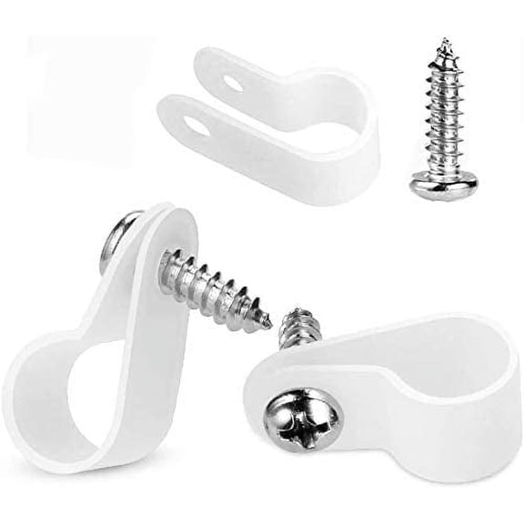 100 Pack 1/4 Inch Rope Light P-Style Mounting Clips with Compatible Stainless Steel Pan Head Phillips Screws