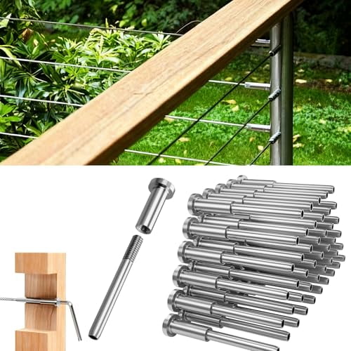100 Pack 1/8" Invisible Cable Railing kit T316 Stainless Steel Invisible Receiver and Swage Stud End Swage Tensioner for Wood Metal Post Cable Railing Hardware for Decks Stair Marine Interior Use