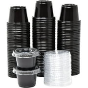 [100 Sets - 1 oz.] Black Jello Shot Cups with Lids | Small Plastic Containers with Lids | Sauce Cups, Condiment Cups, Disposable Portion Cups | Salad Dressing Container To Go