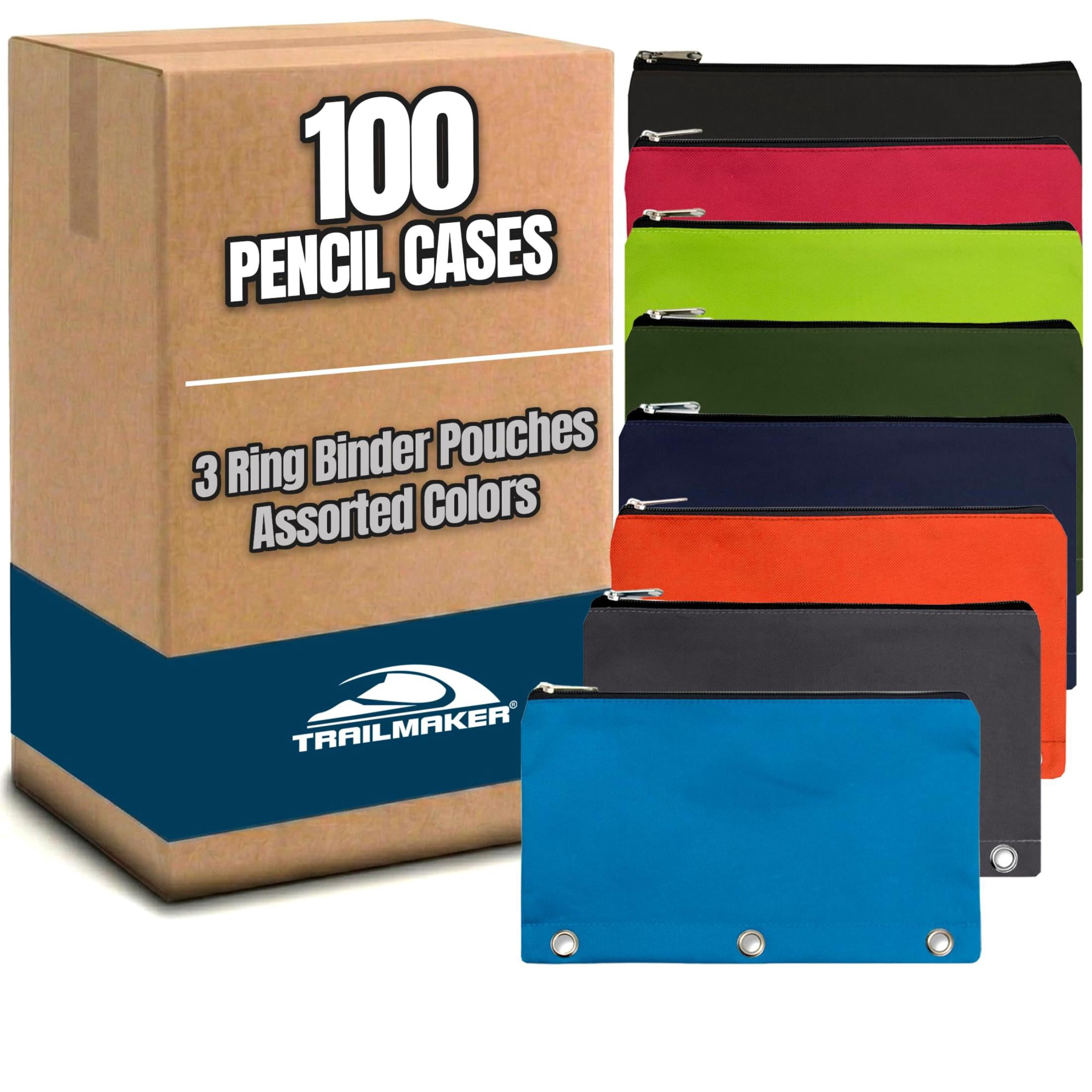 100 Pack 10.25 Inch Solid Color Zippered 3-Ring Binder Pencil Cases for Pens, Pencils, Markers, Writing Utensils in 8 Assorted Colors