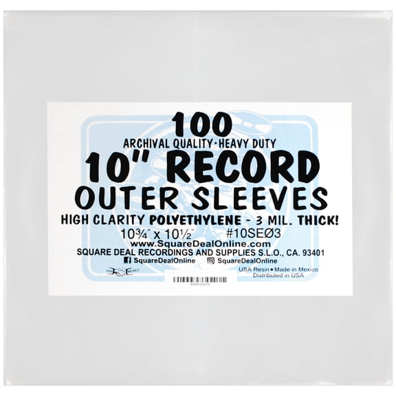 (100-Pack) 10 Inch 78rpm Clear Vinyl Record Outer Sleeves  Heavy-Duty 3 Mil High-Clarity Polyethylene  Flush Cut, Archival-Quality Protection for Album Covers  Shields from Dust, Scratches & Wear