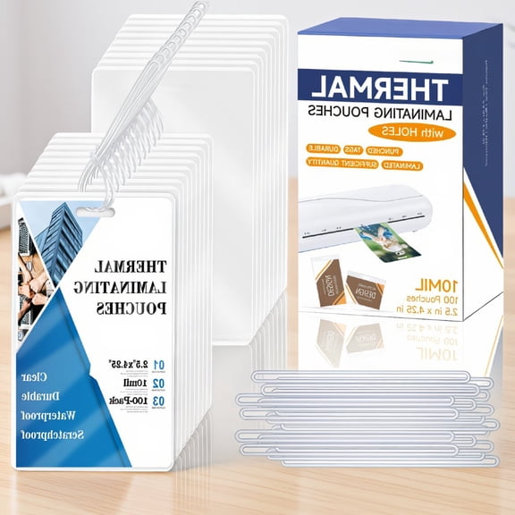 100 Pack 10 Mil Laminating Pouches with , Slot Hole, 2.5" x 4.25" for Luggage Tags, ID Cards and Badges, Clear