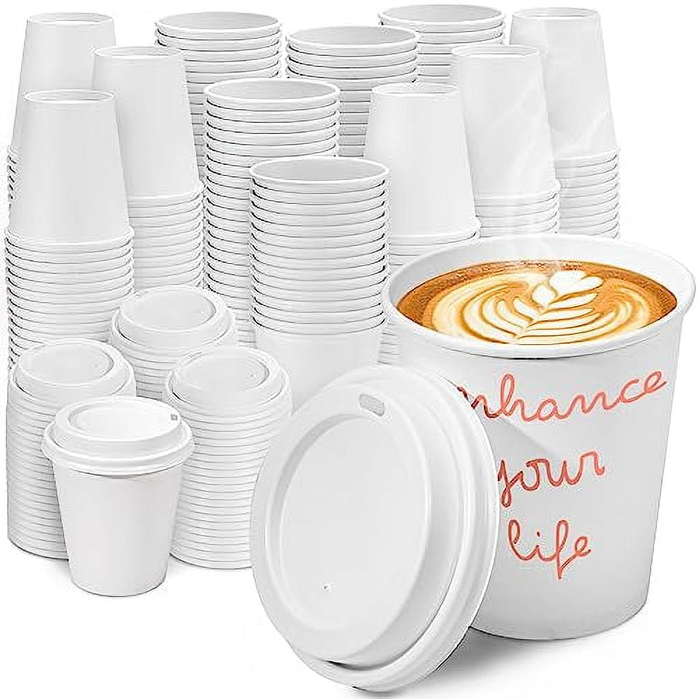 Ginkgo 100 Pack 12 oz Disposable Thickened Paper Coffee Cups with Lids and  Sleeves To Go Hot Coffee Cups for Home Office Wedding and Cafes White Brown  Black