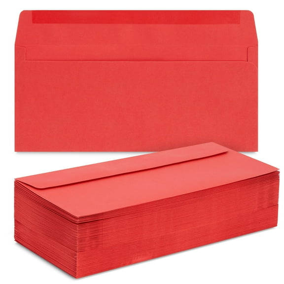 Juvale #10 Red Envelopes - Standard Square Flap & Secure Adhesive for Mailing Letters & Invitations - Pack of 100, 4.125 x 9.5 In