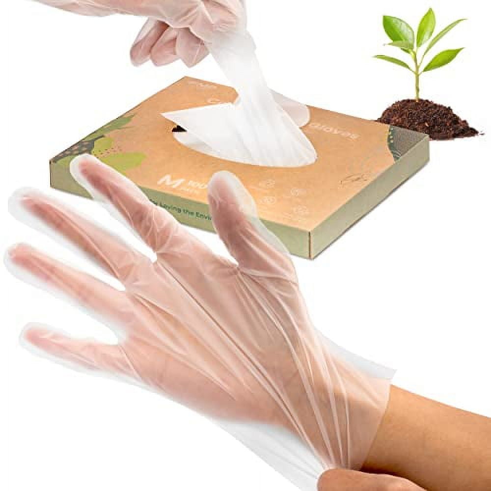 [100 Pack] 100 Compostable Disposable Food Prep Gloves, Kitchen Gloves