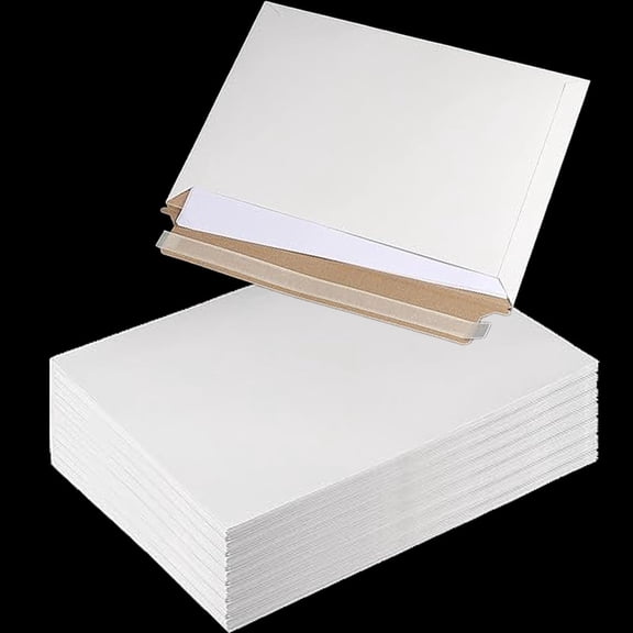 100 Pack 12.8 x 9 Inch Rigid Mailers, Self Seal Stay Flat Bulk, White Cardboard Envelops Mailers, Stay Flat Photo Document Mailer for Documents, Photos, Letters, CD