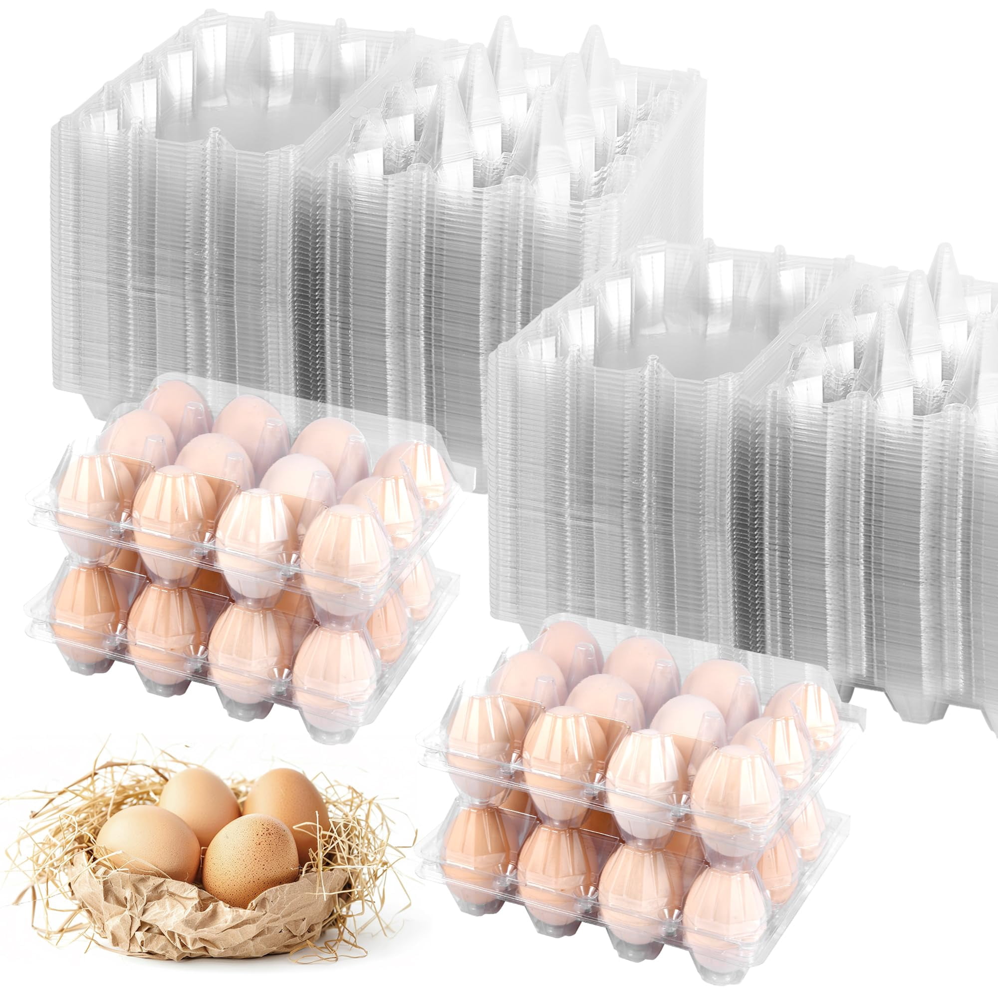 100 Pack 12 Count Plastic Egg Cartons, Clear Reusable Chicken Egg Storage, Farm Fresh Packaging with Secure Snap-Lock Lid