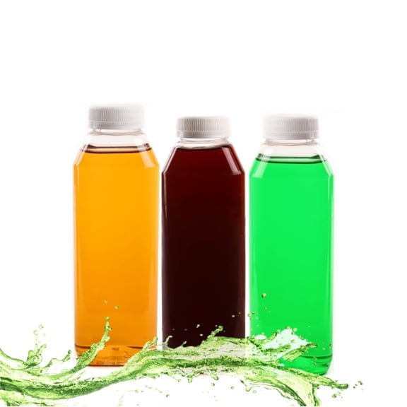 [100 Pack] 12 OZ Clear Square Plastic Juice Bottles with Tamper Evident Caps  - Cold Pressed - Smoothie Bottles - Ideal for Juices, Milk, Smoothies, Picnic's, Meal Prep Juice Containers by EcoQuality