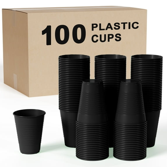 100-Pack 12 Oz Black Disposable Plastic Cups - Durable and Stylish Party Cups