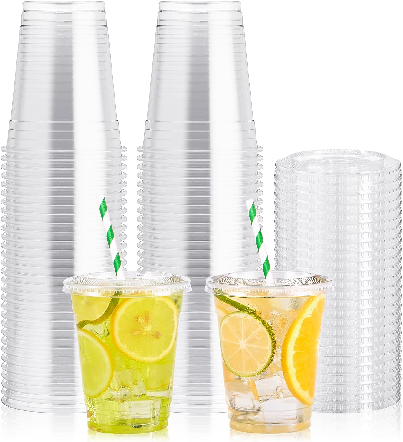 100 Pack 12 Oz Clear Plastic Cups with Dome Lids, Disposable Dessert