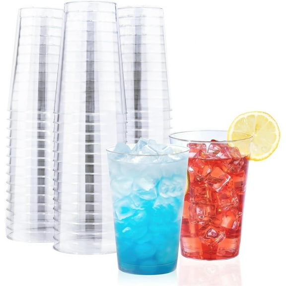 100 Pack 12 oz Clear Plastic Cups, Disposable Wine Cups for Cocktail Party, Polystyrene Hard Plastic Cup with Higher Heat Resistance(12oz 100count)