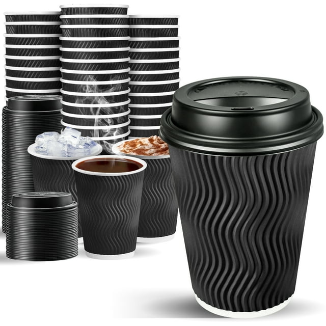100 Pack 12 oz Disposable Coffee Cups, Insulated Corrugated Paper Cups