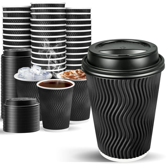 100 Pack 12 oz Disposable Coffee Cups, Insulated Corrugated Paper Cups