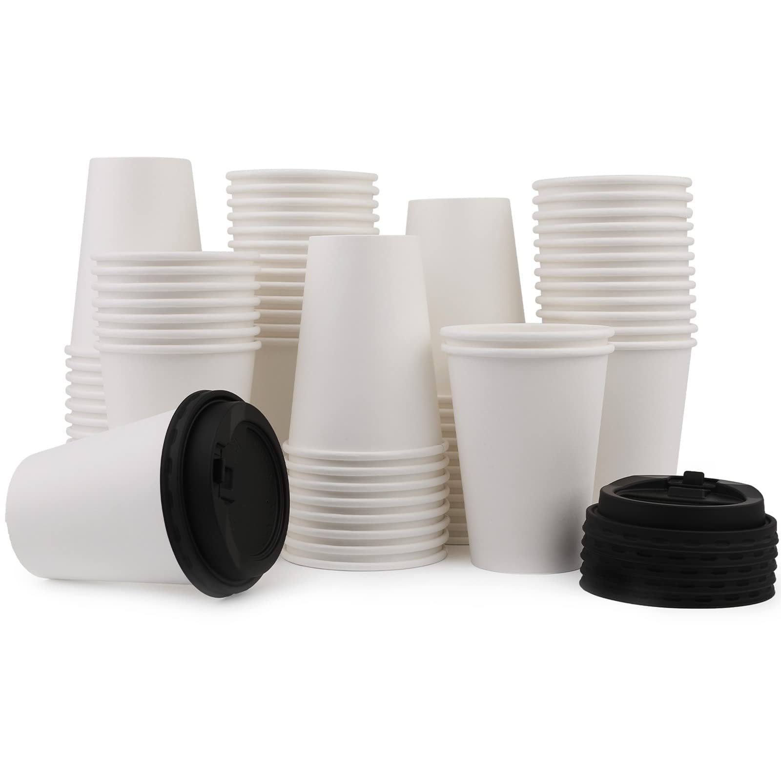 [100 Pack] 12 oz Disposable Coffee Cups with Lids Hot & Cold Beverage