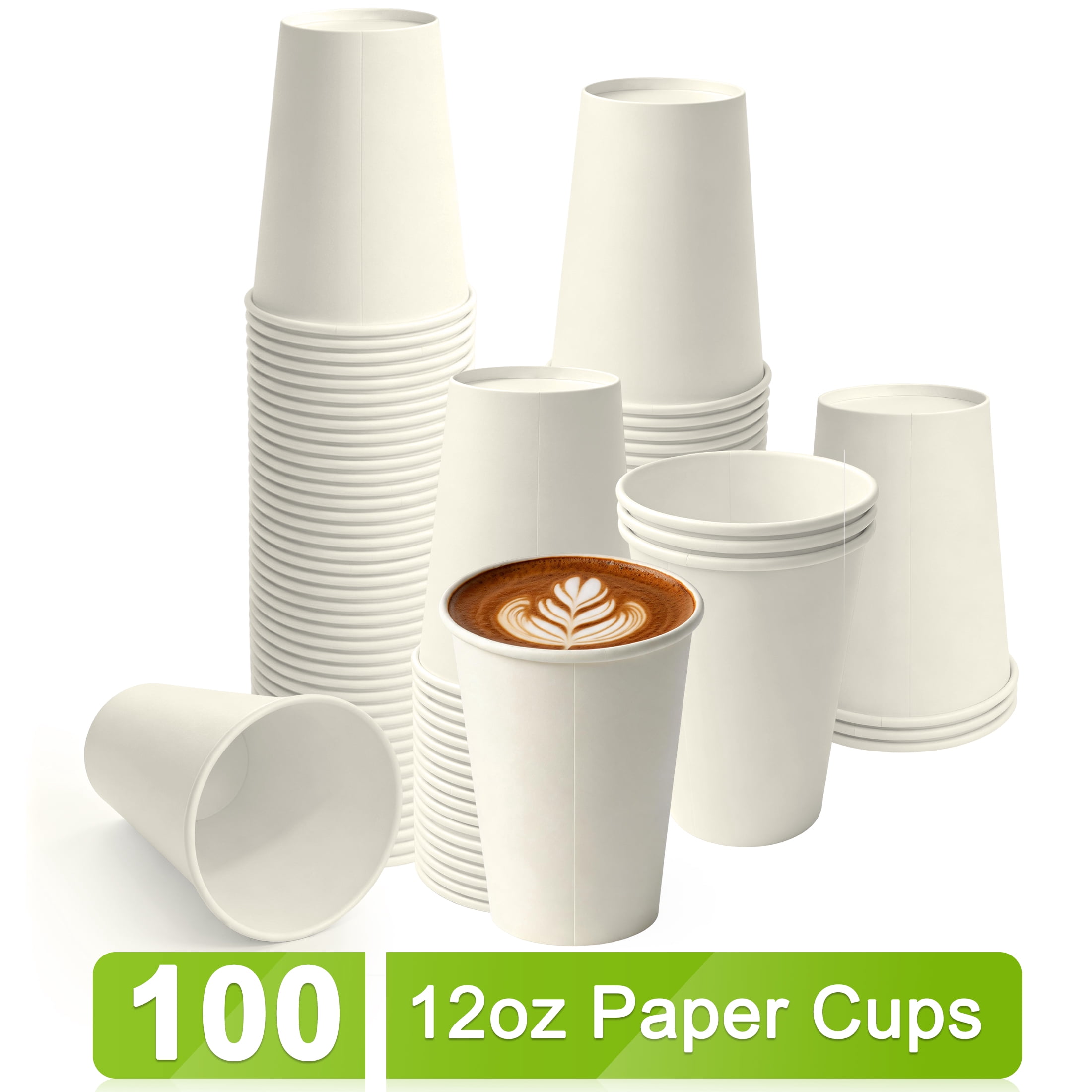 CISILOV 100 Pack Disposable Paper Cups 12oz, Heavy‑Duty White Paper Coffee Cups, Leak‑Proof Hot Cold Drink Cups for Coffee, Tea, Juice, Office, Party, Picnic