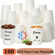 100 Packs 12 oz Disposable Cups, Reusable Coffee Cups  To Go Cups Leak-Free Food Safe Paper Cups