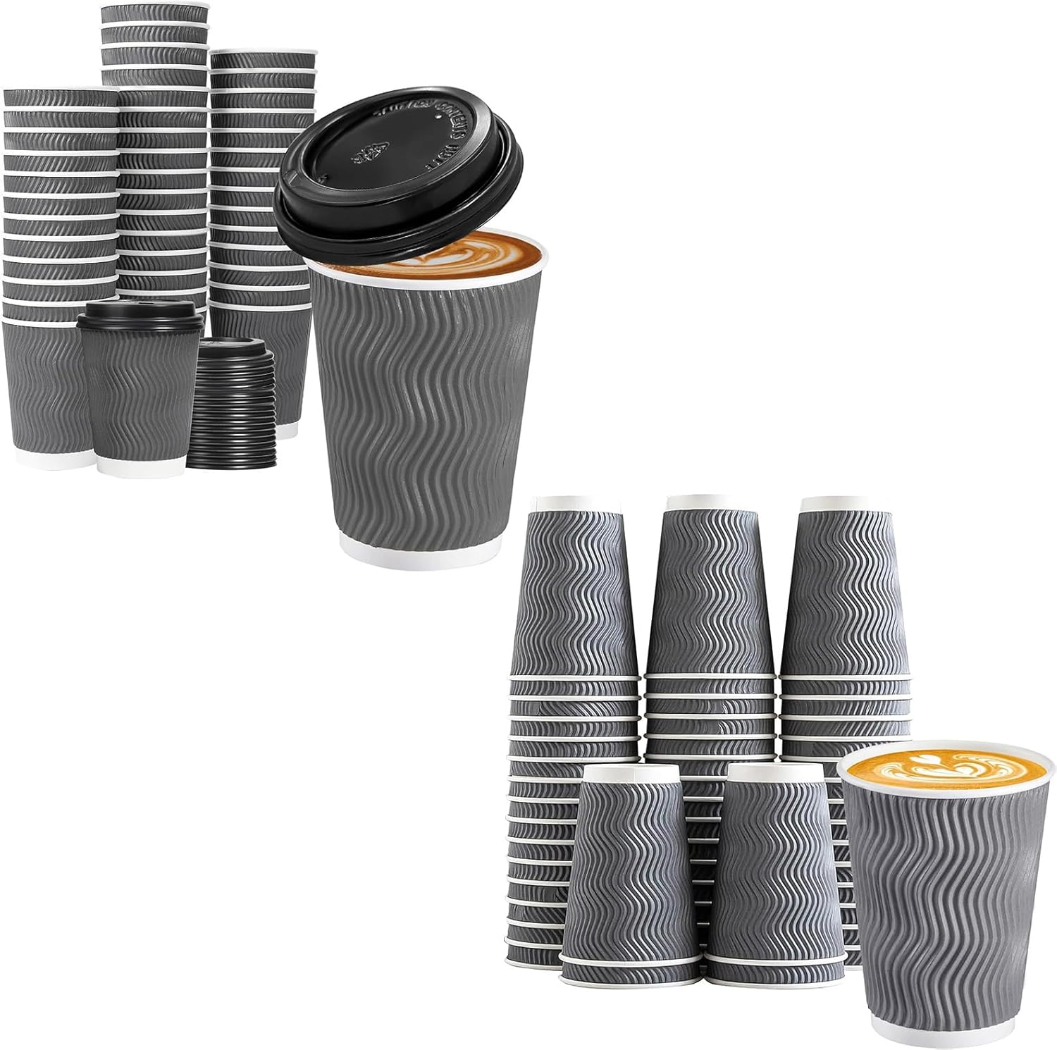 100 Pack - 12 oz Insulated Disposable Coffee Cups 50 Lids, To Go Paper ...