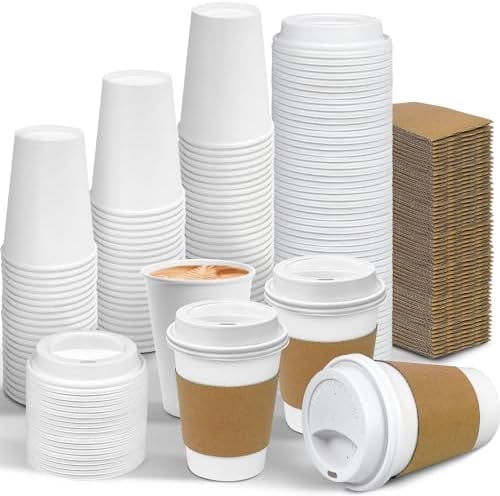 100 Pack 12 oz Leak-Proof Coffee Cups with Lids and Sleeves Disposable ...