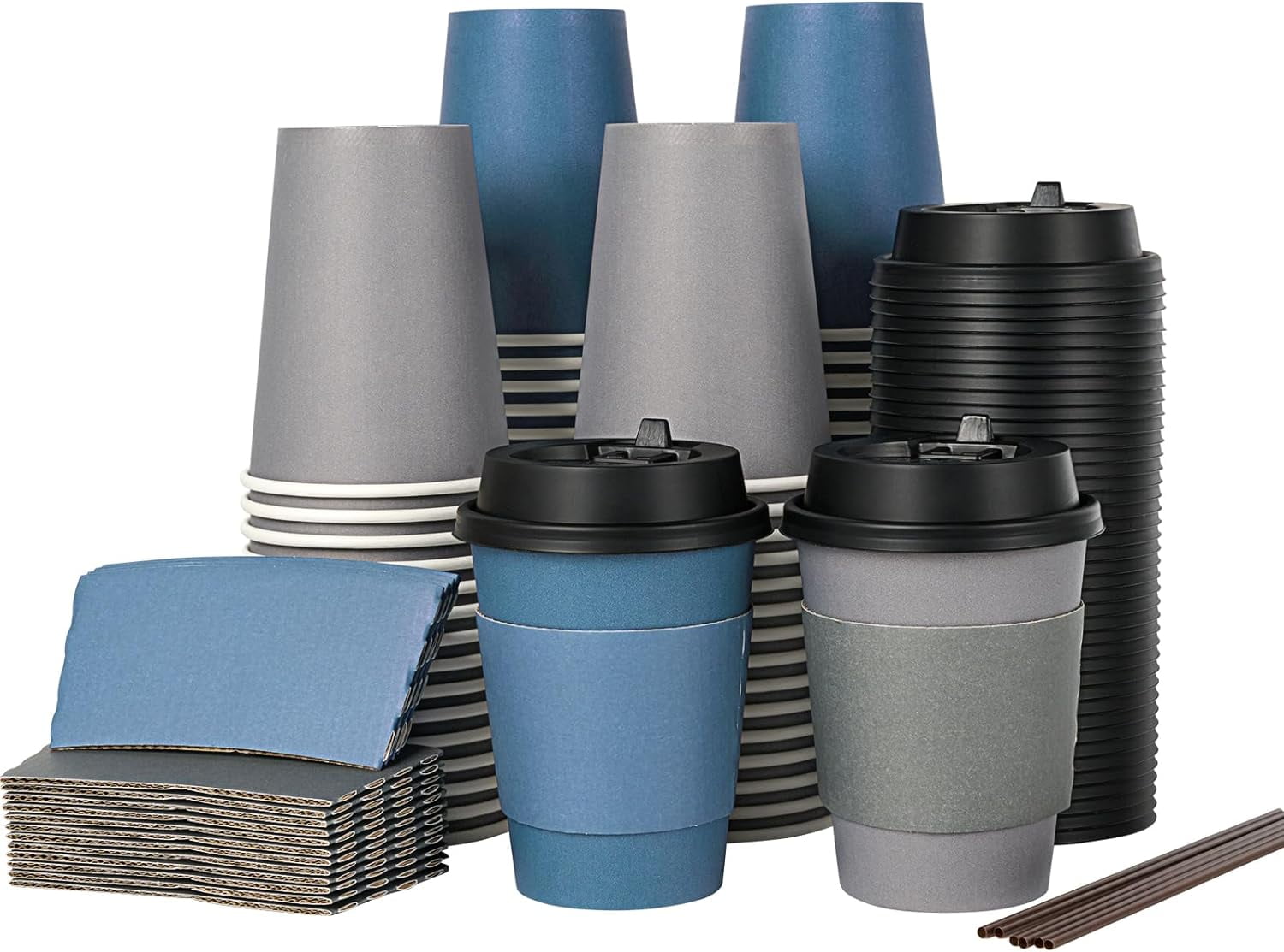 100 Pack 12 oz Paper Coffee Cups, Disposable Coffee Cups with Lids ...