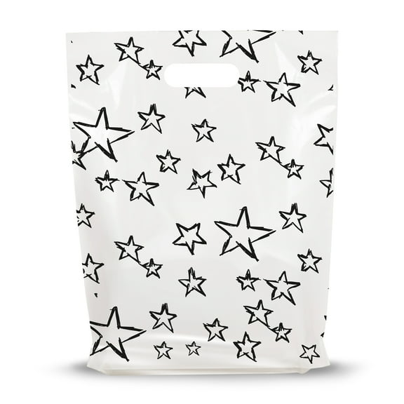 100 Pack of 12X15 Die Cut Star Party Favor Bags, Plastic Bags for use as Store Bags, Party Bags, Goodie Bag. Souvenir Bags for celebrations. Party Bags for Kids Birthday. Star Bag design by Plamar