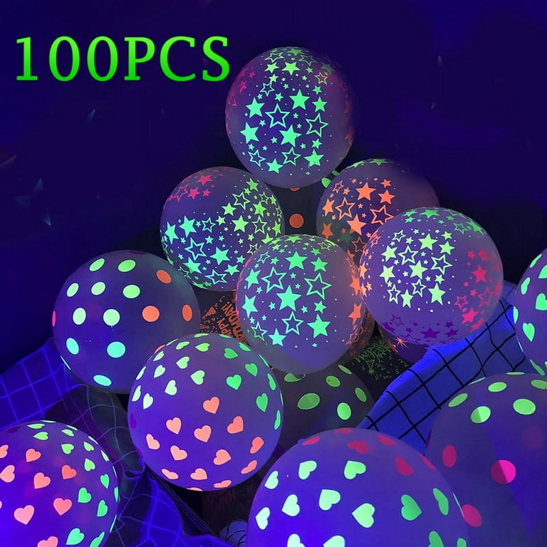 100 Pcs UV Neon Balloons ,Neon Glow Party Balloons UV Black Light Balloons  Glow in the dark for Birthday Decorations Wedding Glow Party Supplies  Blacklight Reactive Fluorescent Balloons : : Toys 