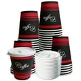 thumbnail image 1 of [100 Pack] 12oz Disposable Paper Coffee Cups with White Flat Lids - For Hot, Cold Drink, Coffee, Tea, Cocoa, Travel, Office, Home, Cider, Hot Chocolate, To go, Compostable, Biodegradable, 1 of 6