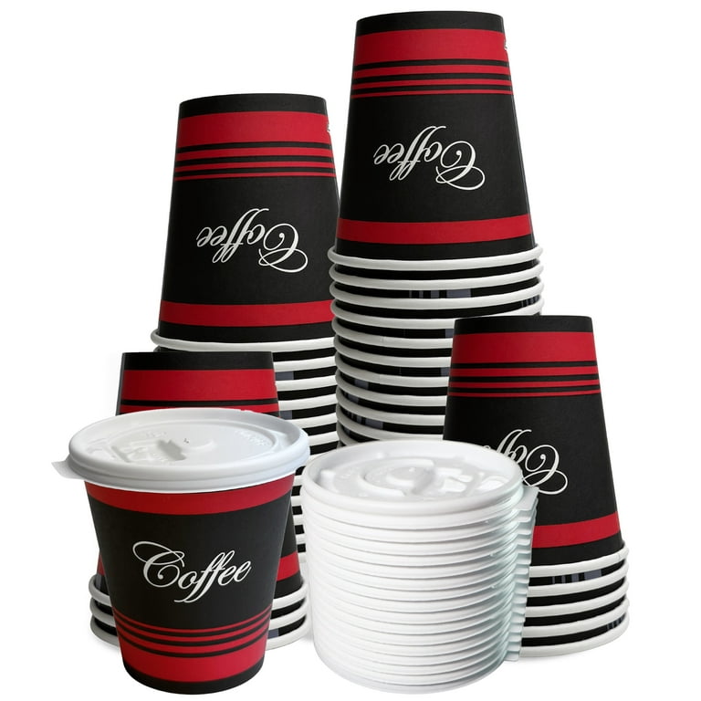 12oz Disposable Paper Coffee Cups with Lids for Hot Drinks