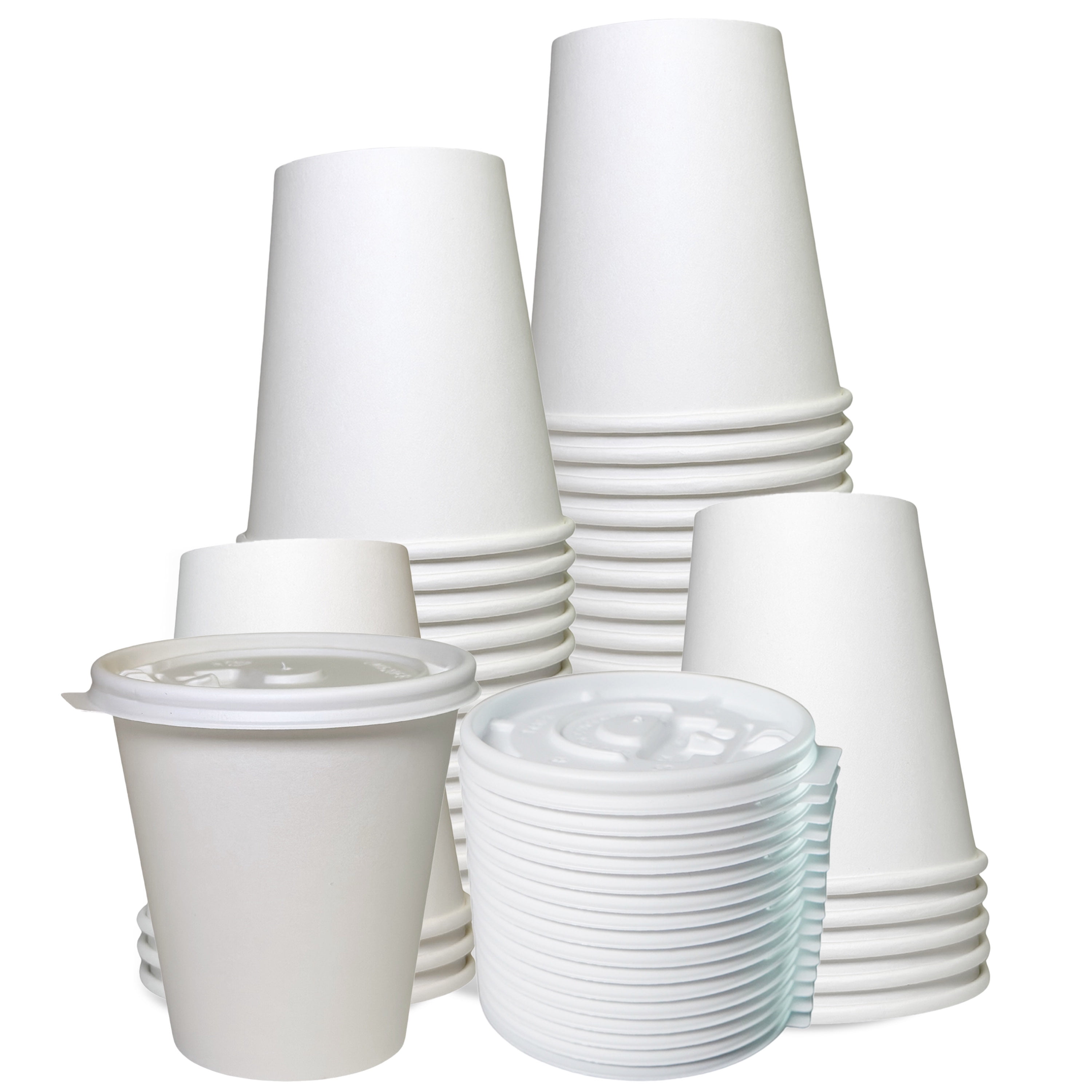 [100 Pack] 12oz Disposable Paper Coffee Cups with White Flat Lids - For  Hot, Cold Drink, Coffee, Tea, Cocoa, Travel, Office, Home, Cider, Hot