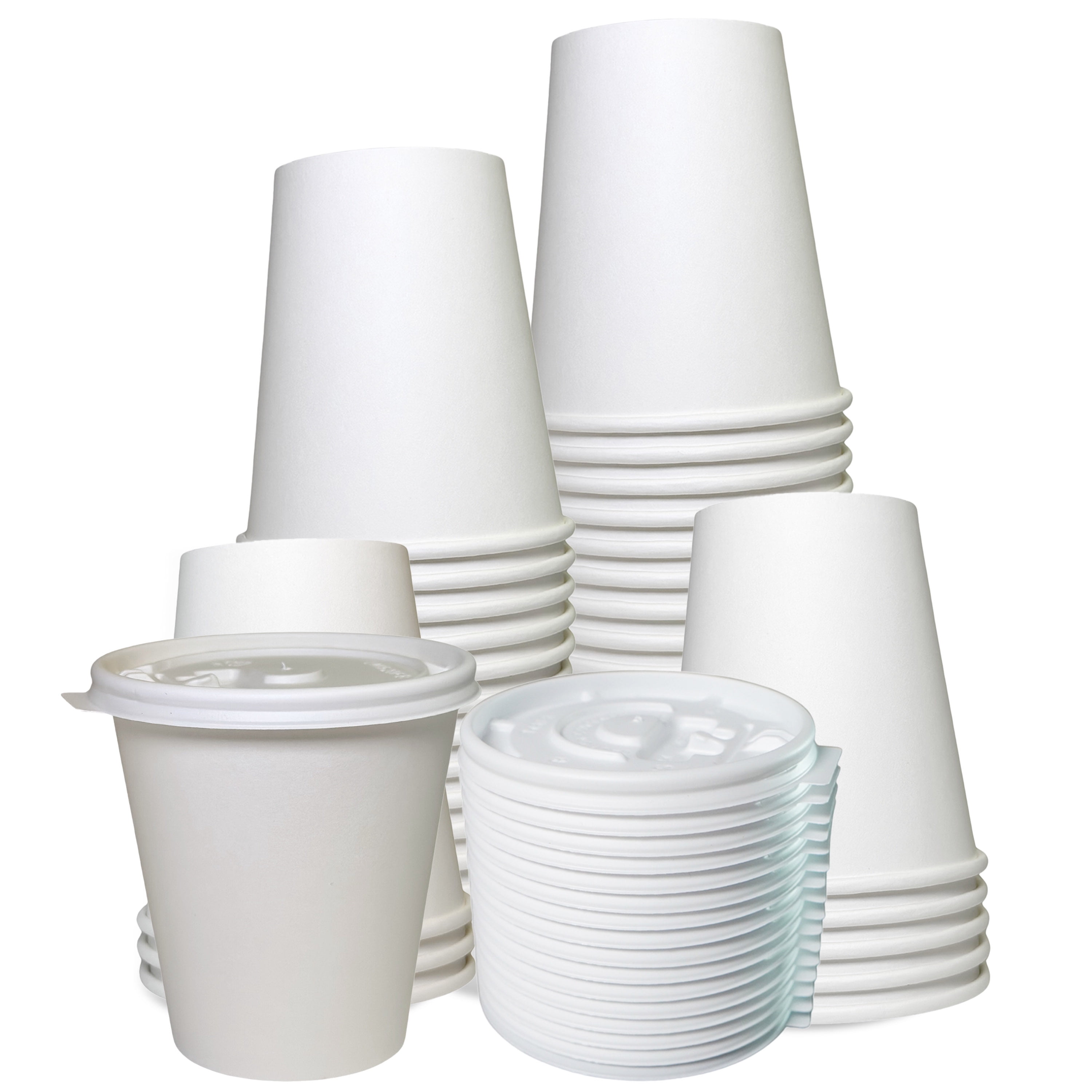 [500 Pack] 12oz Disposable Paper Coffee Cups with White Flat Lids - For  Hot, Cold Drink, Coffee, Tea, Cocoa, Travel, Office, Home, Cider, Hot