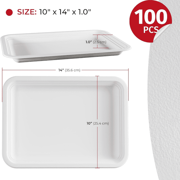100 Pack 14 Inch Heavy Duty Disposable Food Trays Compostable Large Paper Plates Tray Set Natural Material Biodegradable for Party Serving Crawfish Lobster Crab BBQ Holiday Feast Seafood Supplies