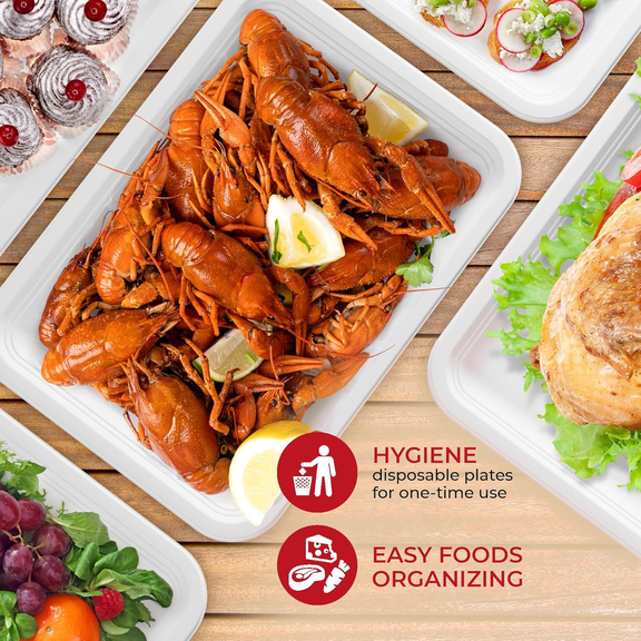 100 Pack 14 Inch Heavy Duty Disposable Food Trays Compostable Large Paper Plates Tray Set Natural Material Biodegradable for Party Serving Crawfish Lobster Crab BBQ Holiday Feast Seafood Supplies