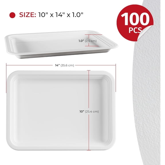 100 Pack 14 Inch Heavy Duty Disposable Food Trays Compostable Large Paper Plates Tray Set Natural Material for Party Serving Crawfish Lobster Crab BBQ Holiday Feast Seafood Supplies